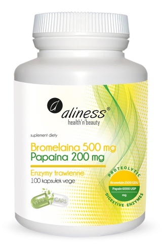 Aliness, Bromelaina 500mg Papaina 200mg, 100 Vege kaps.
