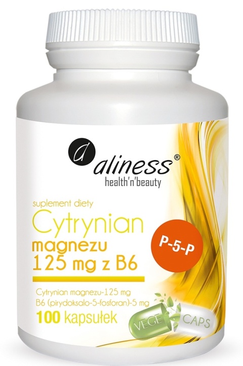 Cytrynian Magnezu 125 mg z aktywną witaminą B6 100 kapsułek VEGE, wsparcie układu nerwowego, redukcja zmęczenia, zdrowe mięśnie Cytrynian Magnezu 125 mg z aktywną witaminą B6 100 kapsułek VEGE, wsparcie układu nerwowego, redukcja zmęczenia, zdrowe mięśnie
