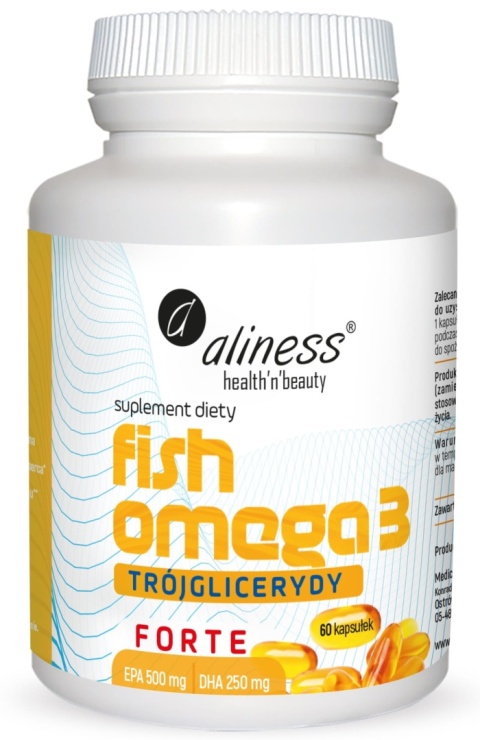 Fish Omega 3 FORTE Aliness – 60 kapsułek, naturalne trójglicerydy EPA i DHA, wsparcie serca, mózgu i wzroku