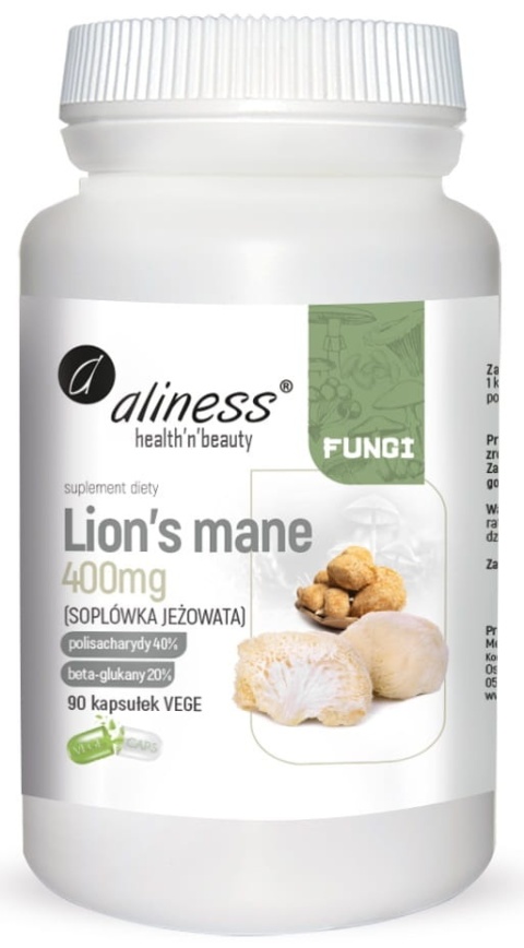 Lion’s Mane 400 mg – 90 kapsułek VEGE, ekstrakt 40/20 z soplówki jeżowatej, grzyb ceniony w tradycji azjatyckiej