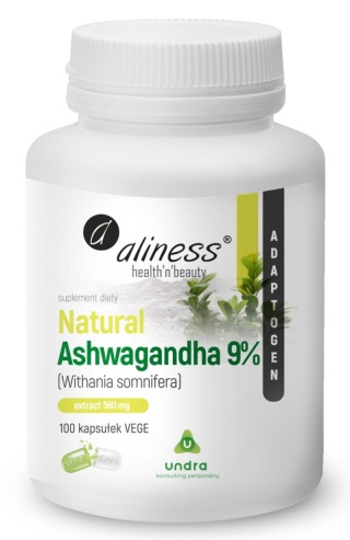 Aliness, Natural Ashwaganda 560 mg 9% x 100 Vege caps.