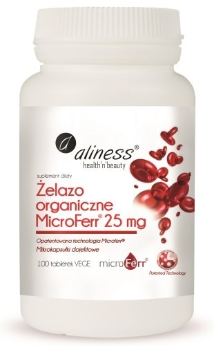 Aliness, Żelazo Organiczne MICROFERR® 25mg, 100 VEGE tab.