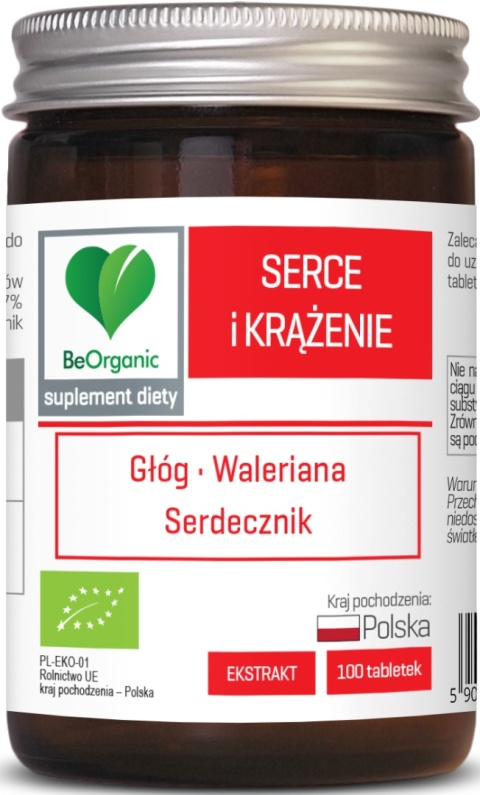 Serce i Krążenie BIO 500 mg – 100 tabletek BeOrganic, roślinny suplement diety BIO, oparty na tradycyjnych składnikach ziołowych Serce i Krążenie BIO 500 mg – 100 tabletek BeOrganic, roślinny suplement diety BIO, oparty na tradycyjnych składnikach ziołowych