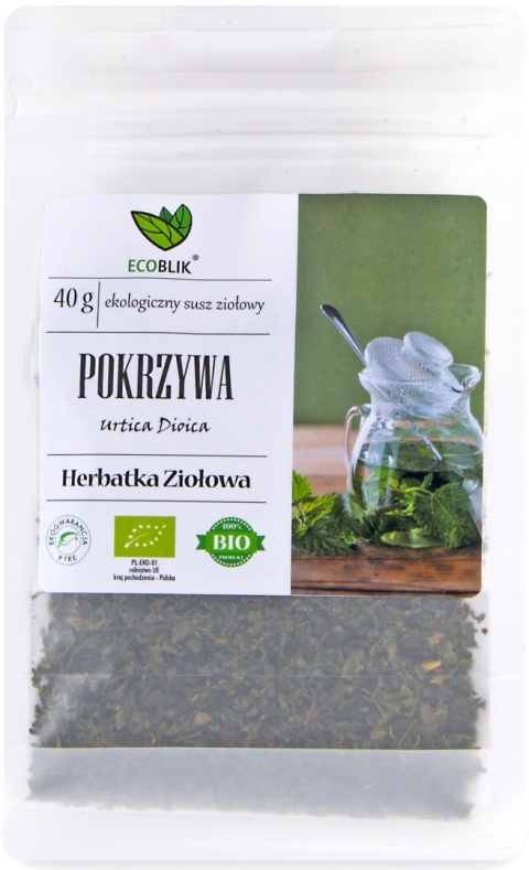 Pokrzywa EKO 40 g EcoBlik – suszone liście BIO, popularny surowiec roślinny tradycyjnie stosowany w naparach i zielarstwie Pokrzywa EKO 40 g EcoBlik – suszone liście BIO, popularny surowiec roślinny tradycyjnie stosowany w naparach i zielarstwie