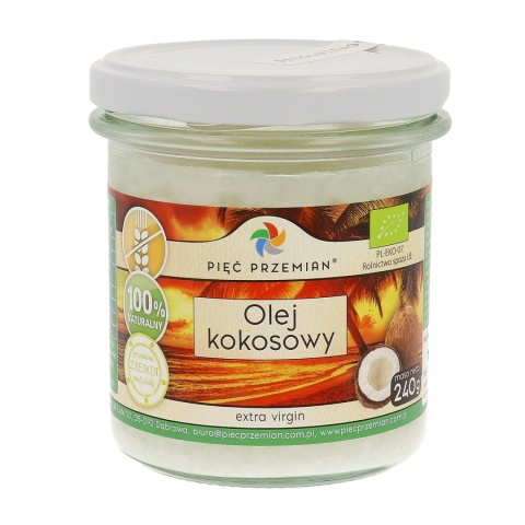 Olej kokosowy BIO extra virgin 240 g – Pięć Przemian, tłoczony na zimno, naturalny olej z certyfikatem BIO Olej kokosowy BIO extra virgin 240 g – Pięć Przemian, tłoczony na zimno, naturalny olej z certyfikatem BIO