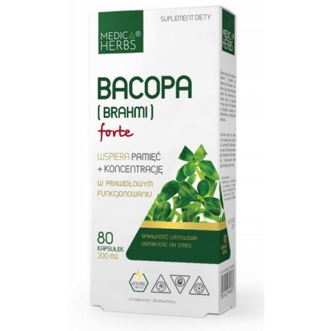 Medica Herbs Bacopa (Brahmi) Forte 60 kapsułek – bacopa monnieri na pamięć i koncentrację, suplement Brahmi kapsułki