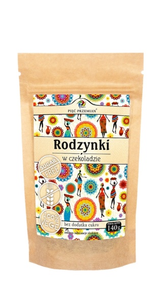 Rodzynki w czekoladzie bez cukru 140 g- Pięć Przemian
