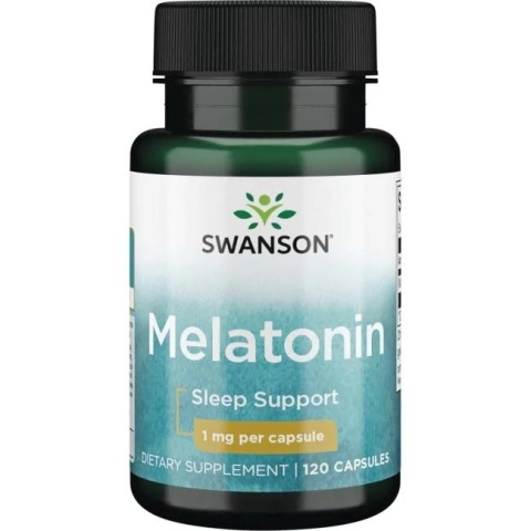 Melatonina 1 mg – 120 kapsułek SWANSON, suplement diety w kapsułkach, naturalnie występujący składnik wspierający rytm dobowy