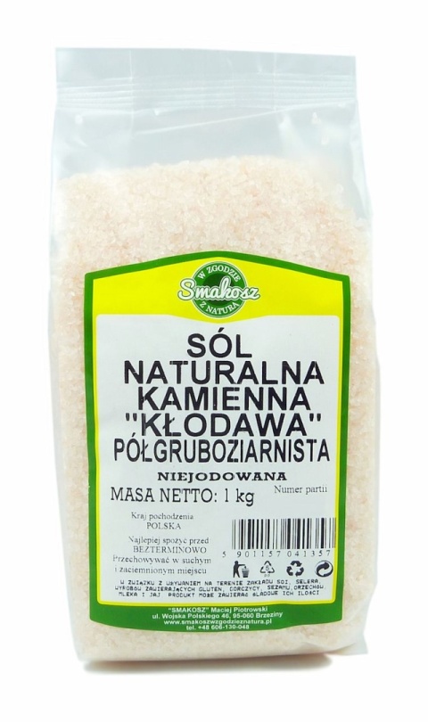 SMAKOSZ Sól kłodawska półgruboziarnista 1 kg – naturalna sól kamienna niejodowana, tradycyjny surowiec kulinarny z Kłodawy