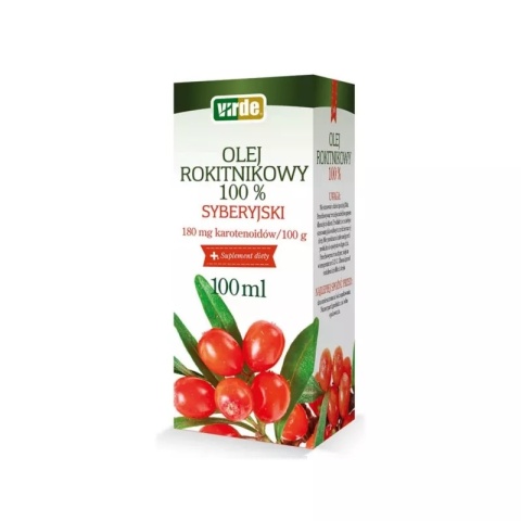 Virde Olej Rokitnikowy Syberyjski 100% 100 ml – naturalny olej roślinny tłoczony na zimno – Zielnik Natury. Produkt poglądowy.